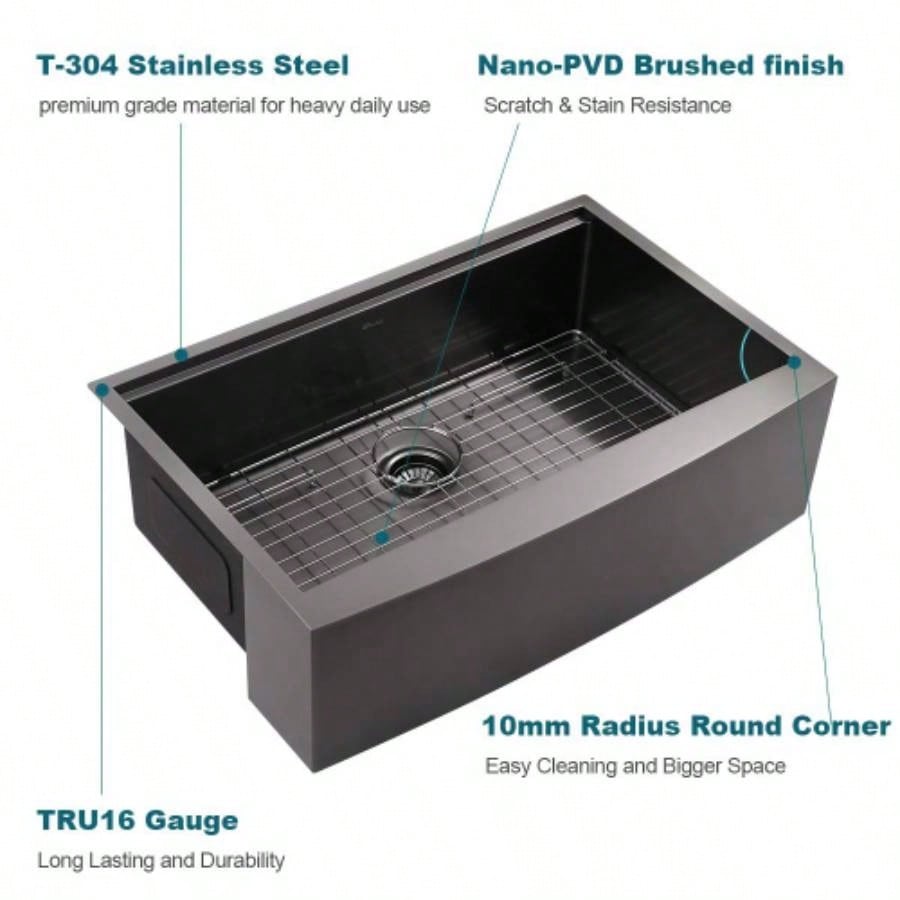 33 L X 22 Farmhouse Kitchen Sink Matte Black Stainless Steel 33 in. Single Bowl Farmhouse Apron Workstation Kitchen Sink with Accessory Kit