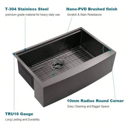 33 L X 22 Farmhouse Kitchen Sink Matte Black Stainless Steel 33 in. Single Bowl Farmhouse Apron Workstation Kitchen Sink with Accessory Kit