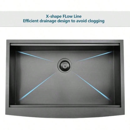 33 L X 22 Farmhouse Kitchen Sink Matte Black Stainless Steel 33 in. Single Bowl Farmhouse Apron Workstation Kitchen Sink with Accessory Kit