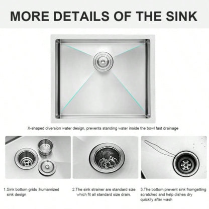 23 Inch Undermount Sink - 23x 18x 9 Undermount Stainless Steel Kitchen Sink 16 Gauge 9 Inch Deep Single Bowl Kitchen Sink Basin, Includes Drain Assembly No Additional Accessories