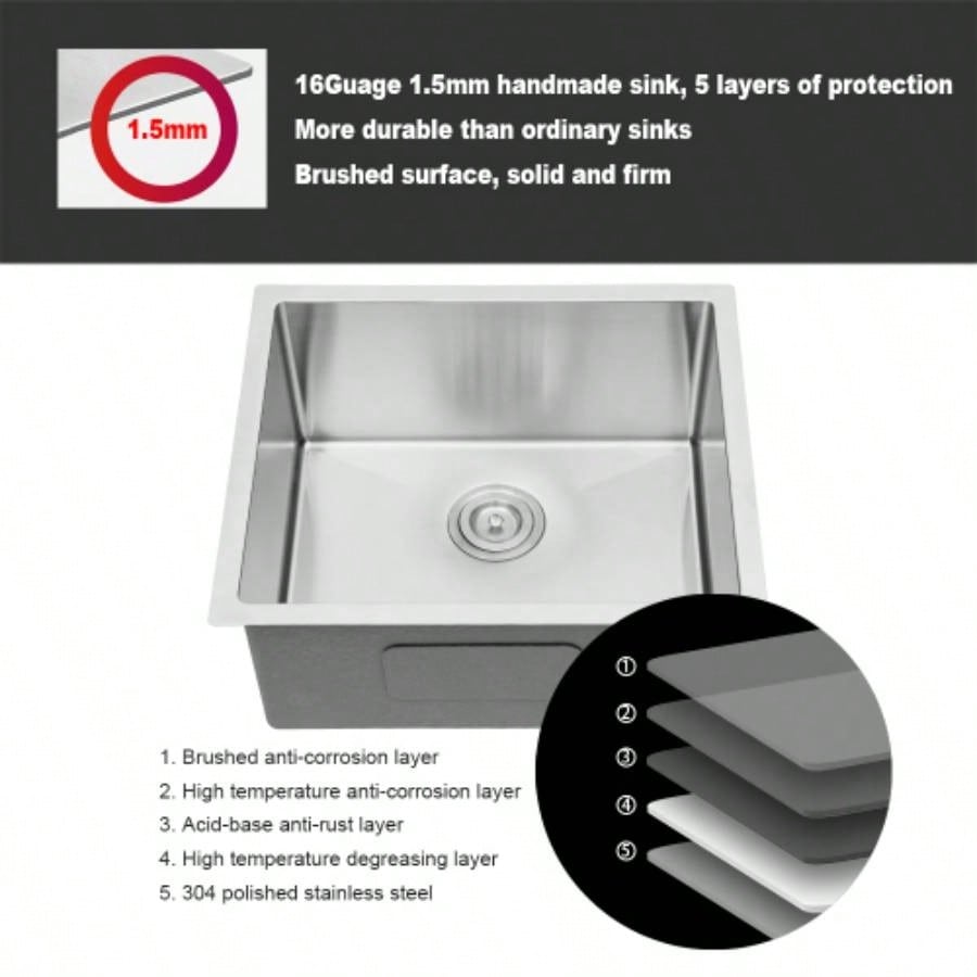 23 Inch Undermount Sink - 23x 18x 9 Undermount Stainless Steel Kitchen Sink 16 Gauge 9 Inch Deep Single Bowl Kitchen Sink Basin, Includes Drain Assembly No Additional Accessories