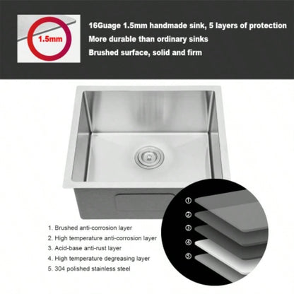 23 Inch Undermount Sink - 23x 18x 9 Undermount Stainless Steel Kitchen Sink 16 Gauge 9 Inch Deep Single Bowl Kitchen Sink Basin, Includes Drain Assembly No Additional Accessories