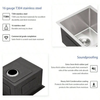 15 Inch Undermount Sink - 15x 17x 9 Undermount Stainless Steel Kitchen Sink 16 Gauge 9 Inch Deep Single Bowl Kitchen Sink Basin, Includes Drain Assembly No Additional Accessories