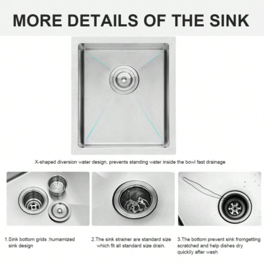 15 Inch Undermount Sink - 15x 17x 9 Undermount Stainless Steel Kitchen Sink 16 Gauge 9 Inch Deep Single Bowl Kitchen Sink Basin, Includes Drain Assembly No Additional Accessories