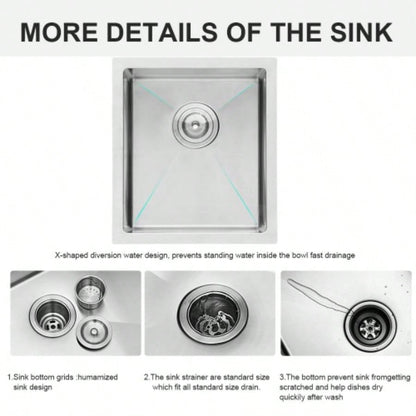 15 Inch Undermount Sink - 15x 17x 9 Undermount Stainless Steel Kitchen Sink 16 Gauge 9 Inch Deep Single Bowl Kitchen Sink Basin, Includes Drain Assembly No Additional Accessories