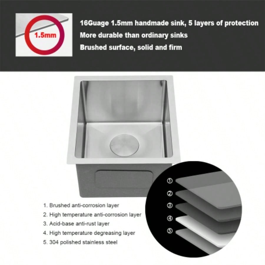 15 Inch Undermount Sink - 15x 17x 9 Undermount Stainless Steel Kitchen Sink 16 Gauge 9 Inch Deep Single Bowl Kitchen Sink Basin, Includes Drain Assembly No Additional Accessories