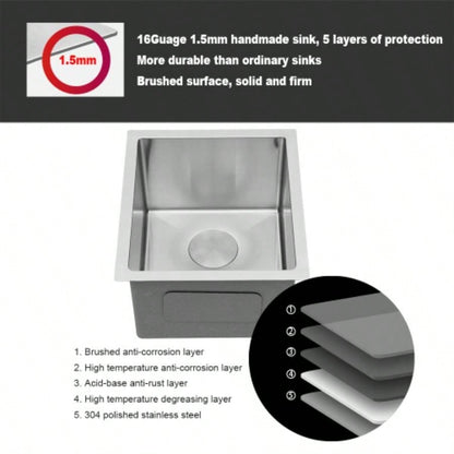 15 Inch Undermount Sink - 15x 17x 9 Undermount Stainless Steel Kitchen Sink 16 Gauge 9 Inch Deep Single Bowl Kitchen Sink Basin, Includes Drain Assembly No Additional Accessories