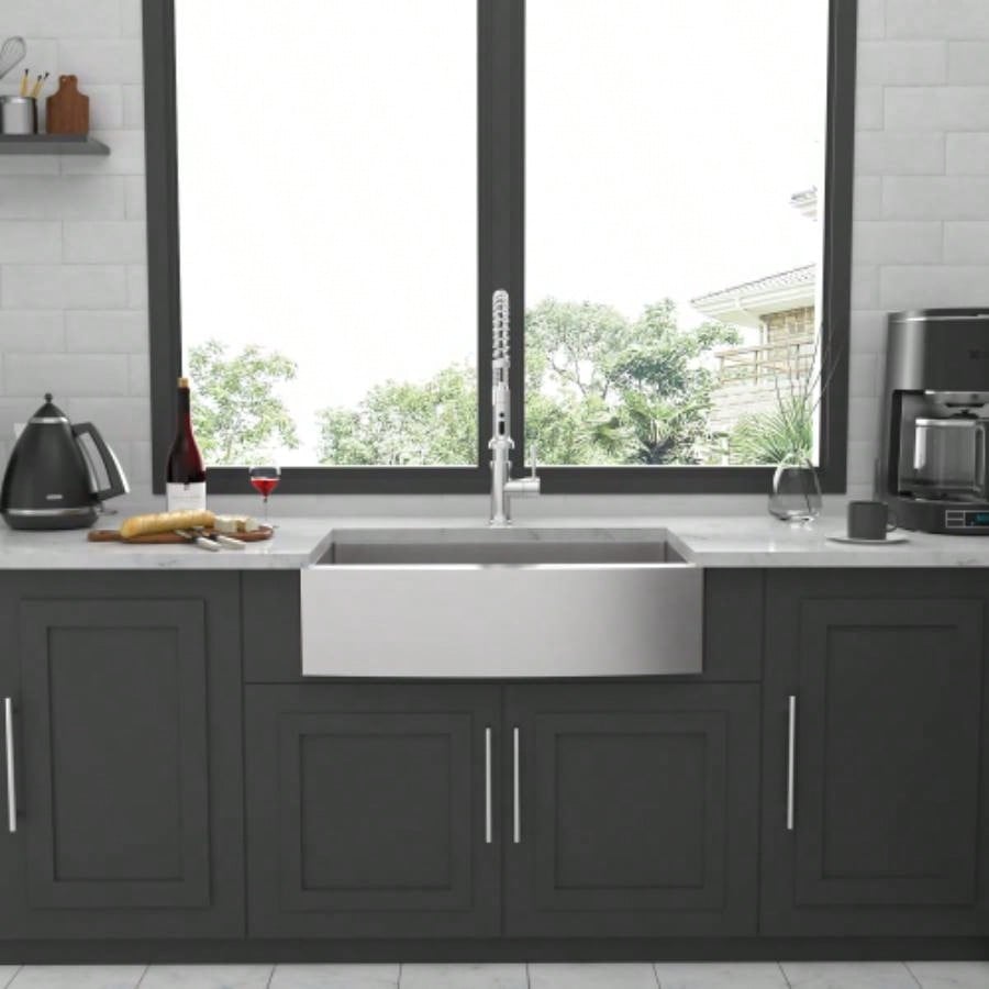 33 Brushed Nickel Farmhouse Sink - 33 Inch Kitchen Sink Stainless Steel 16 gauge Apron Front Kitchen Sink