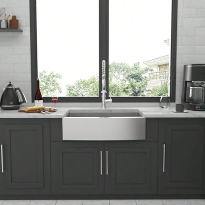 33 Brushed Nickel Farmhouse Sink - 33 Inch Kitchen Sink Stainless Steel 16 gauge Apron Front Kitchen Sink