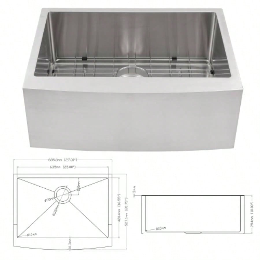 27 Inch Farmhouse Kitchen Sink - 27x21x10 Stainless Steel Apron Front Farmhouse Sink 10 Inch Deep 16 Gauge Single Bowl Kitchen Sink Basin