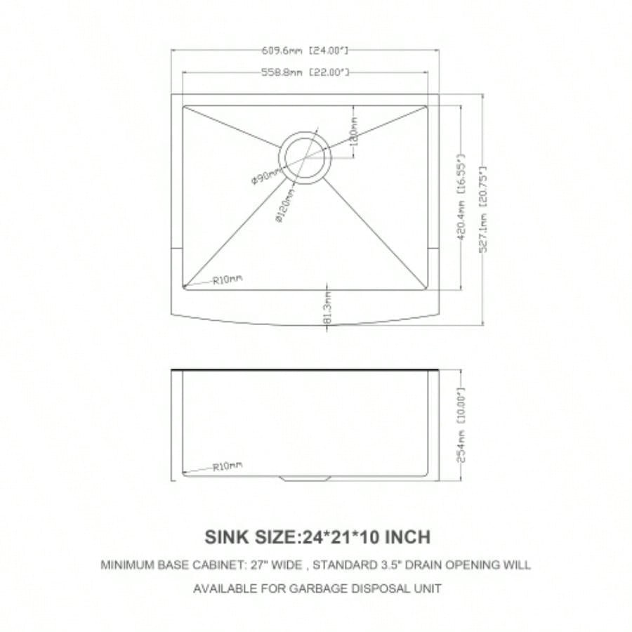 24 Inch Farmhouse Kitchen Sink - 24x21x10 Stainless Steel Apron Front Farmhouse Sink 10 Inch Deep 16 Gauge Single Bowl Kitchen Sink Basin