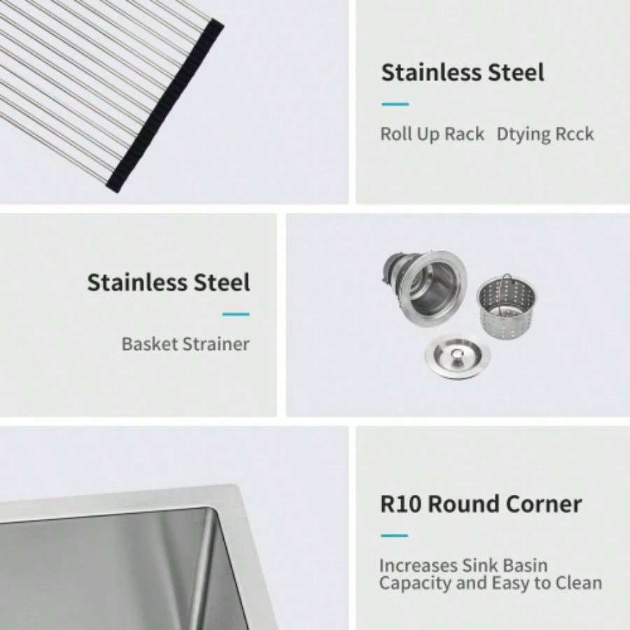 33 Brushed Nickel Farmhouse Sink - 33 Inch Kitchen Sink Stainless Steel 16 gauge Apron Front Kitchen Sink