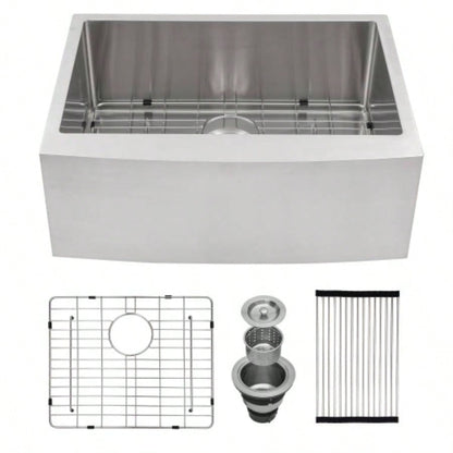 24 Inch Farmhouse Kitchen Sink - 24x21x10 Stainless Steel Apron Front Farmhouse Sink 10 Inch Deep 16 Gauge Single Bowl Kitchen Sink Basin