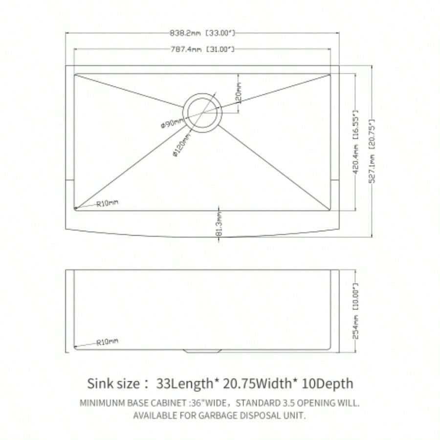 33 Brushed Nickel Farmhouse Sink - 33 Inch Kitchen Sink Stainless Steel 16 gauge Apron Front Kitchen Sink