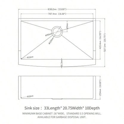 33 Brushed Nickel Farmhouse Sink - 33 Inch Kitchen Sink Stainless Steel 16 gauge Apron Front Kitchen Sink