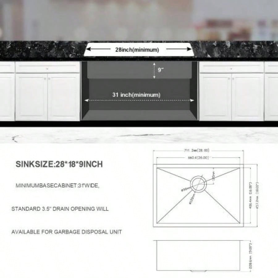 28 Inch Undermount Sink - 28x 18x 9 Undermount Stainless Steel Kitchen Sink 16 Gauge 9 Inch Deep Single Bowl Kitchen Sink Basin, Includes Drain Assembly No Additional Accessories