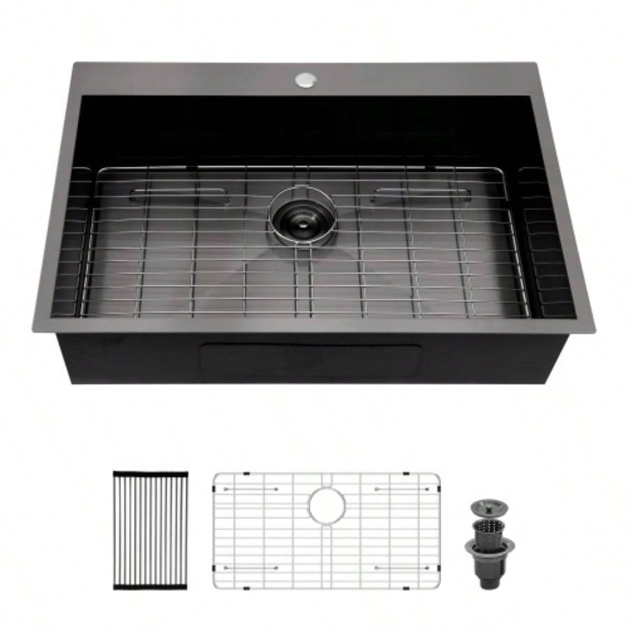 30 Drop In Kitchen Sink - Topmount Gunmetal Black Stainless Steel 16 Gauge Singe Bowl Kitchen Sink Basin