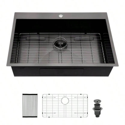 30 Drop In Kitchen Sink - Topmount Gunmetal Black Stainless Steel 16 Gauge Singe Bowl Kitchen Sink Basin
