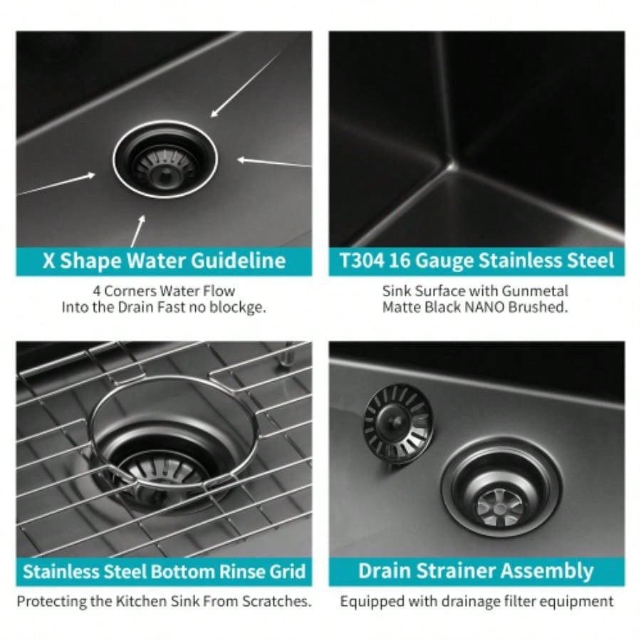30 Drop In Kitchen Sink - Topmount Gunmetal Black Stainless Steel 16 Gauge Singe Bowl Kitchen Sink Basin