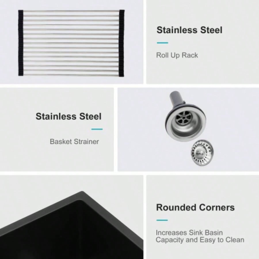 Quartz Kitchen Sink - 33x 19 Black granite composite undermount kitchen sink Double Bowl50/50