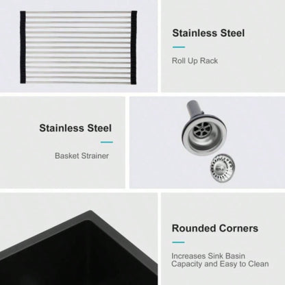 Quartz Kitchen Sink - 33x 19 Black granite composite undermount kitchen sink Double Bowl50/50