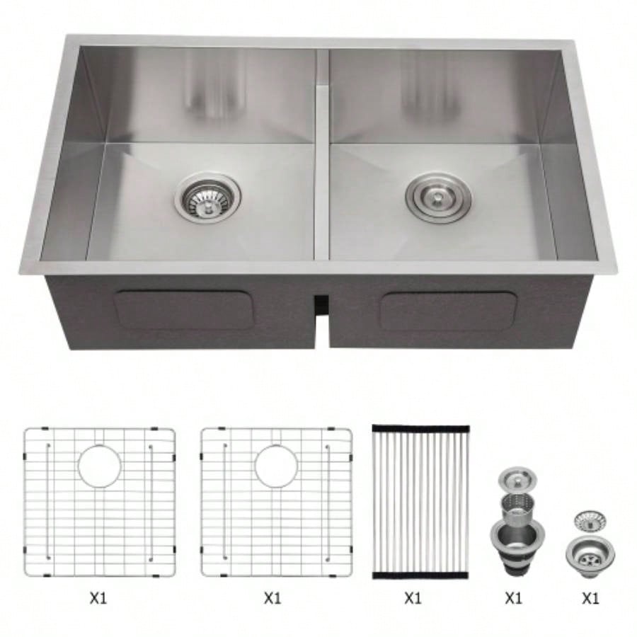 Double Bowl50/50 Undermount Sink - 33x19 Double Bowl Kitchen Sink 16 Gauge with Two 10 Deep Basin