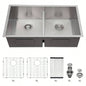 Double Bowl50/50 Undermount Sink - 33x19 Double Bowl Kitchen Sink 16 Gauge with Two 10 Deep Basin