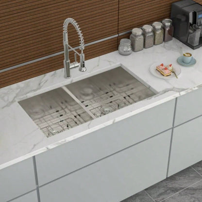 Double Bowl50/50 Undermount Sink - 33x19 Double Bowl Kitchen Sink 16 Gauge with Two 10 Deep Basin