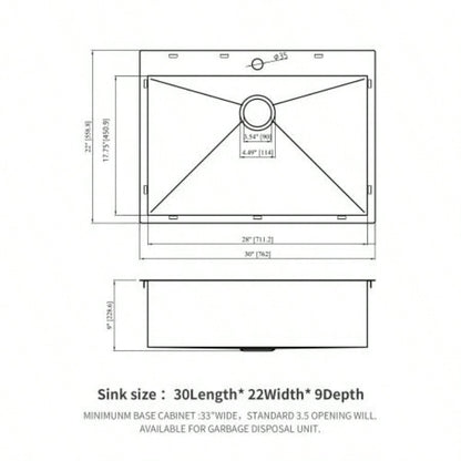 30 Drop In Kitchen Sink - Topmount Gunmetal Black Stainless Steel 16 Gauge Singe Bowl Kitchen Sink Basin