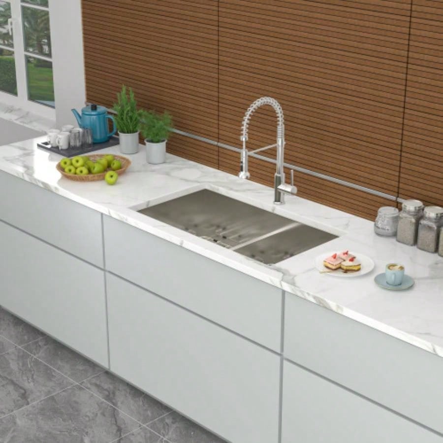 Double Bowl50/50 Undermount Sink - 33x19 Double Bowl Kitchen Sink 16 Gauge with Two 10 Deep Basin