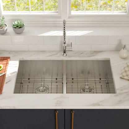 Double Bowl50/50 Undermount Sink - 33x19 Double Bowl Kitchen Sink 16 Gauge with Two 10 Deep Basin