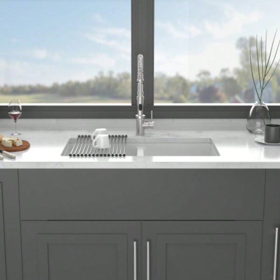 Quartz Kitchen Sink - 33x 19 White granite composite undermount kitchen sink Double Bowl50/50