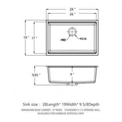 Quartz Kitchen Sink - 28x19 White granite composite Workstation undermount kitchen sink