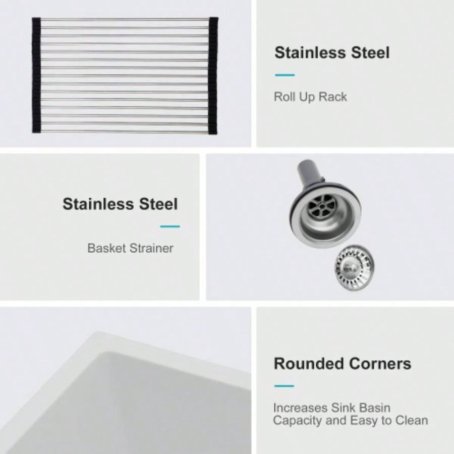 Quartz Kitchen Sink - 33x 19 White granite composite undermount kitchen sink Double Bowl50/50