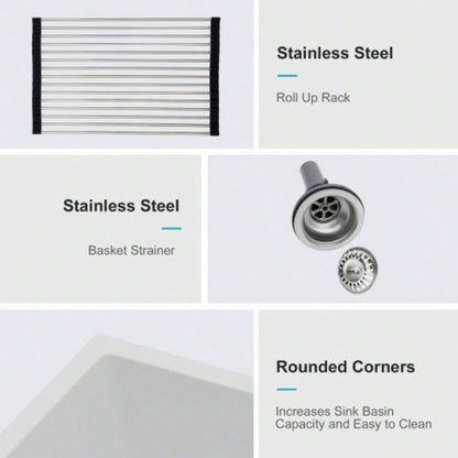 Quartz Kitchen Sink - 33x 19 White granite composite undermount kitchen sink Double Bowl50/50