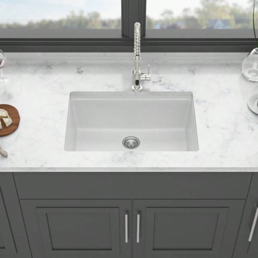 Quartz Kitchen Sink - 28x19 White granite composite Workstation undermount kitchen sink