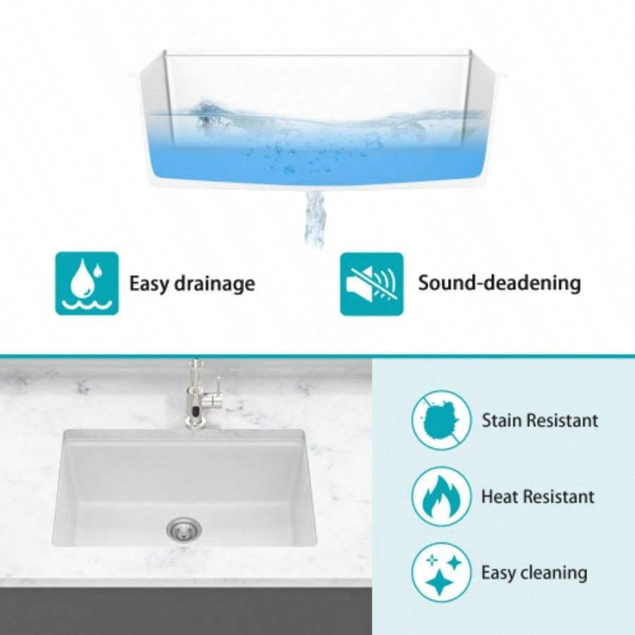 Quartz Kitchen Sink - 28x19 White granite composite Workstation undermount kitchen sink
