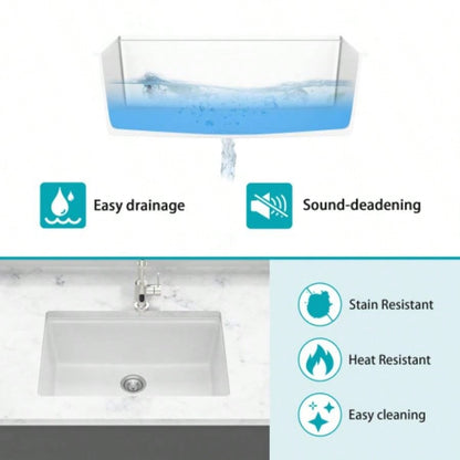Quartz Kitchen Sink - 28x19 White granite composite Workstation undermount kitchen sink