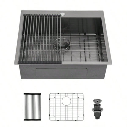 28 Kitchen Sink Drop In - 28x22 Gunmetal Black Drop In Topmount 16 Gauge Stainless Steel Kitchen Sink