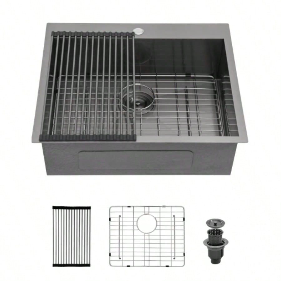 25 Kitchen Sink Drop In - 25x22 Gunmetal Black Drop In Topmount 16 Gauge Stainless Steel Kitchen Sink