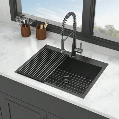 28 Kitchen Sink Drop In - 28x22 Gunmetal Black Drop In Topmount 16 Gauge Stainless Steel Kitchen Sink