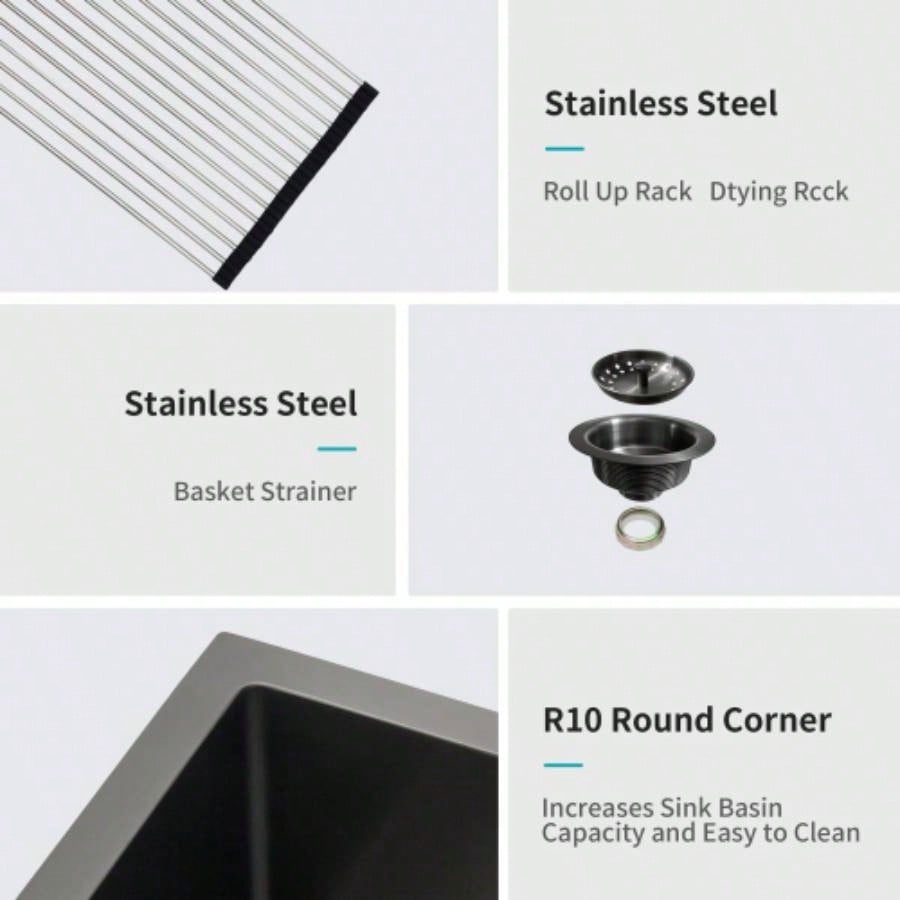 Gunmetal Black Workstation Kitchen Sink - 28x 18x 10 Single Bowl Workstation Undermount Kitchen Sink 16 Gauge Stainless Steel