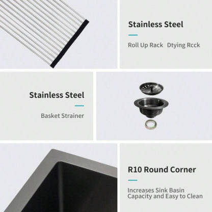 Gunmetal Black Workstation Kitchen Sink - 28x 18x 10 Single Bowl Workstation Undermount Kitchen Sink 16 Gauge Stainless Steel