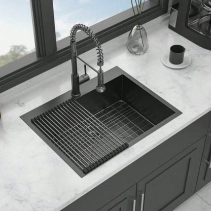 25 Kitchen Sink Drop In - 25x22 Gunmetal Black Drop In Topmount 16 Gauge Stainless Steel Kitchen Sink