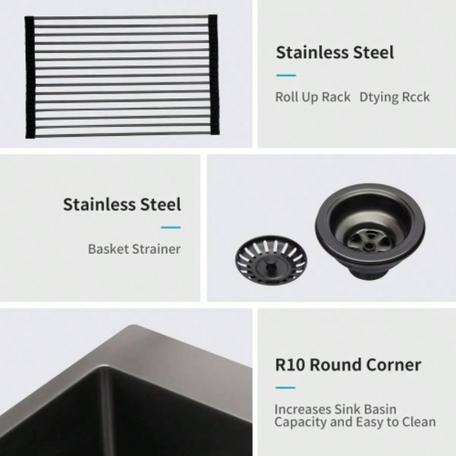 25 Kitchen Sink Drop In - 25x22 Gunmetal Black Drop In Topmount 16 Gauge Stainless Steel Kitchen Sink