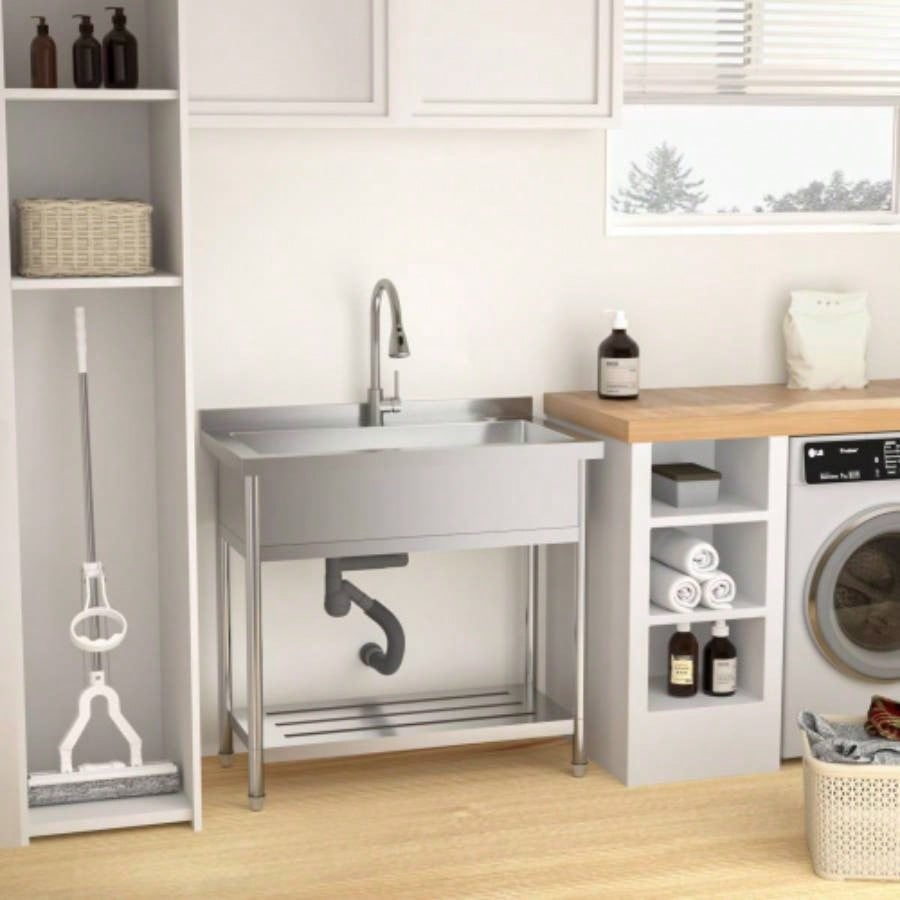 21Dx 36x 35.5H Stainless Steel Large Utility Sink Single Bowl, Freestanding Commercial Restaurant Sink with Pull - Out Faucet, Utility Sink Laundry Room, Garage, Kitchen