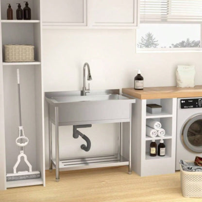 21Dx 36x 35.5H Stainless Steel Large Utility Sink Single Bowl, Freestanding Commercial Restaurant Sink with Pull - Out Faucet, Utility Sink Laundry Room, Garage, Kitchen
