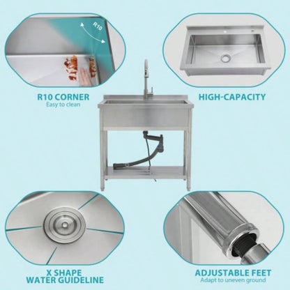21Dx 36x 35.5H Stainless Steel Large Utility Sink Single Bowl, Freestanding Commercial Restaurant Sink with Pull - Out Faucet, Utility Sink Laundry Room, Garage, Kitchen