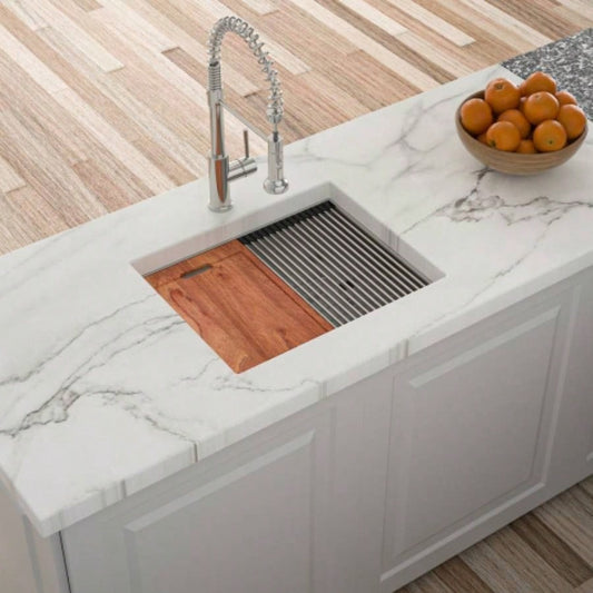 Single Bowl Undermount Workstation Kitchen Sink - 23x19x 10 Inch 16 Gauge Stainless Steel Deep Sink