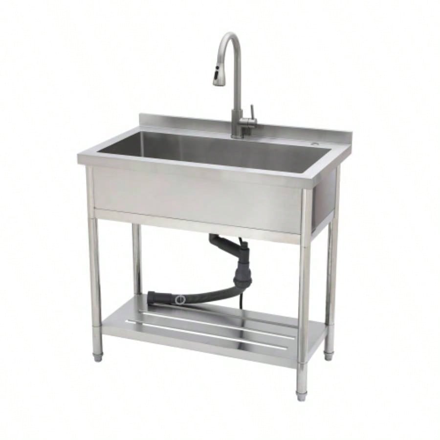 21Dx 36x 35.5H Stainless Steel Large Utility Sink Single Bowl, Freestanding Commercial Restaurant Sink with Pull - Out Faucet, Utility Sink Laundry Room, Garage, Kitchen